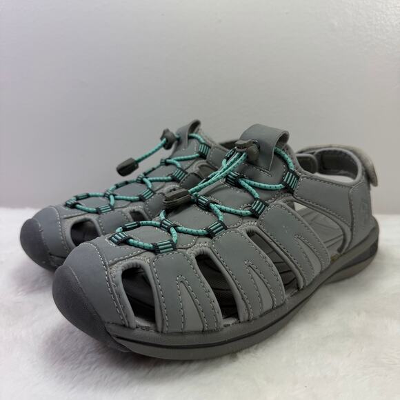 Khombu Ashley Gray Outdoor Sandals with Turquoise Bungee Size 9 - Picture 2 of 10